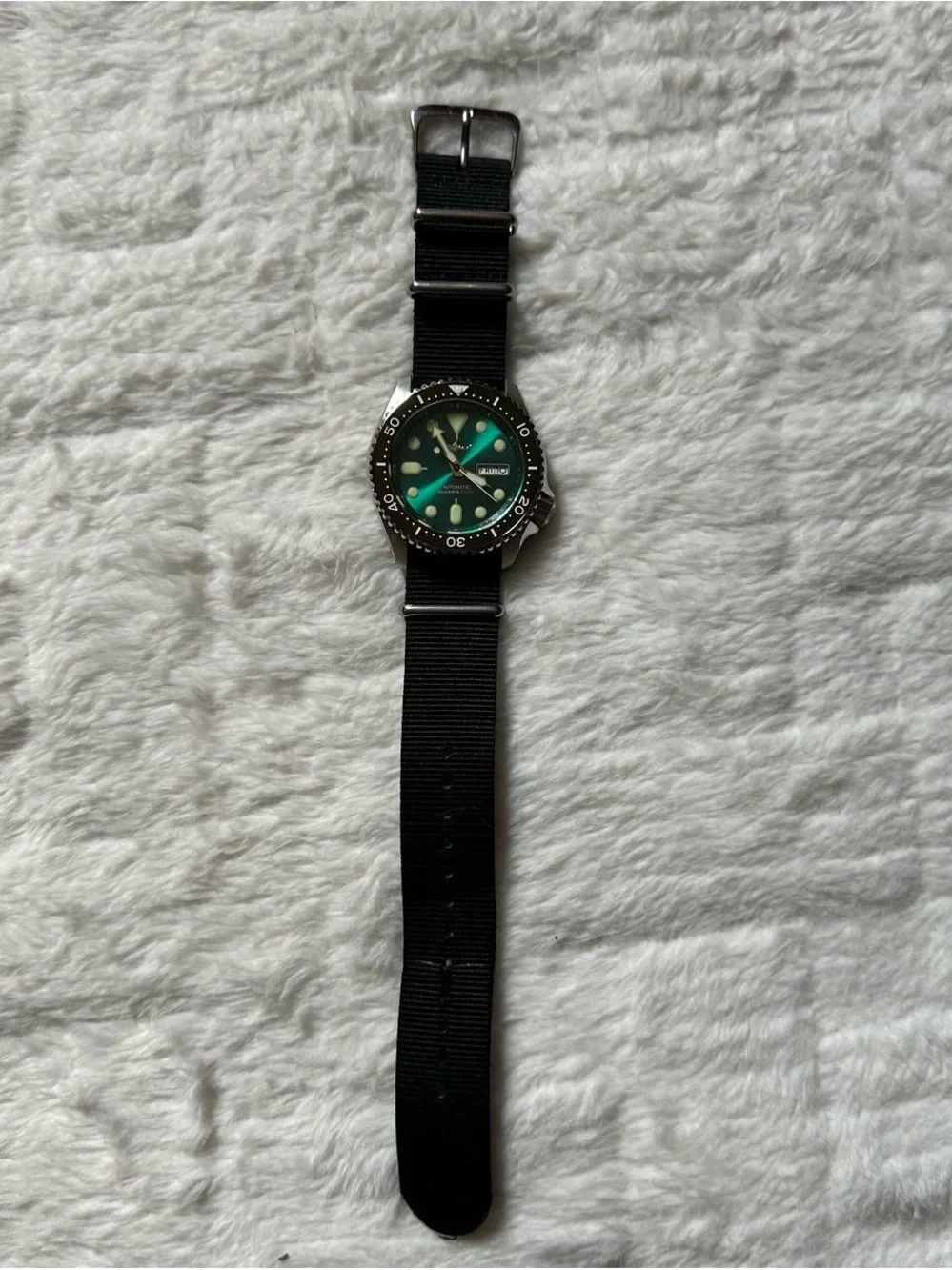 Heimdallr Seiko SKX Automatic Diver's Watch - Green Dial, Black nato Strap